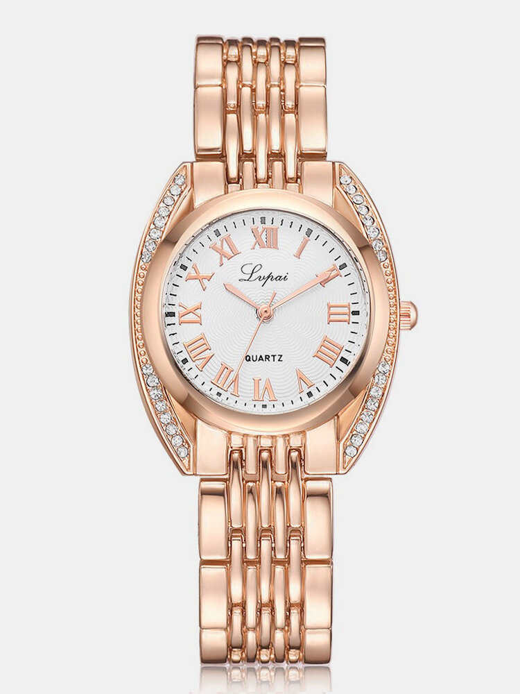 
	Trendy Roman Number Quartz Watch Casual Stainless Steel Women Watch