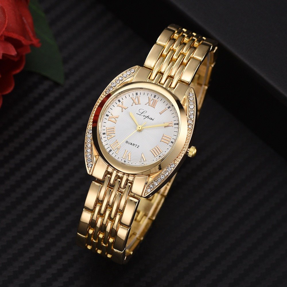 
	Trendy Roman Number Quartz Watch Casual Stainless Steel Women Watch