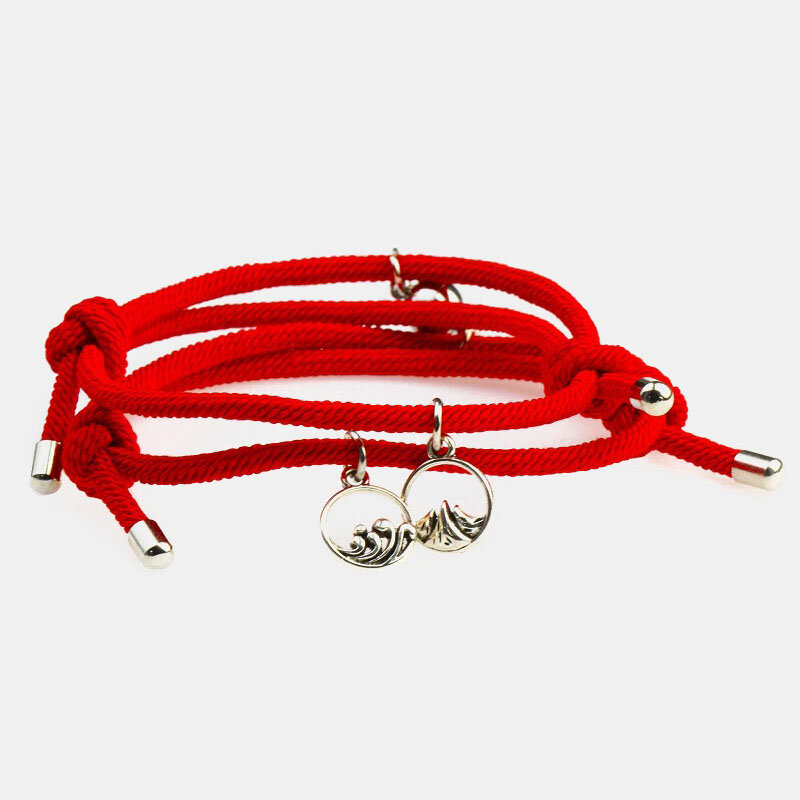 
	2 Pcs Mountain Alliance Eachother Pendant Couple Bracelets Set Magnetite Braided Hand Rope Bracelets