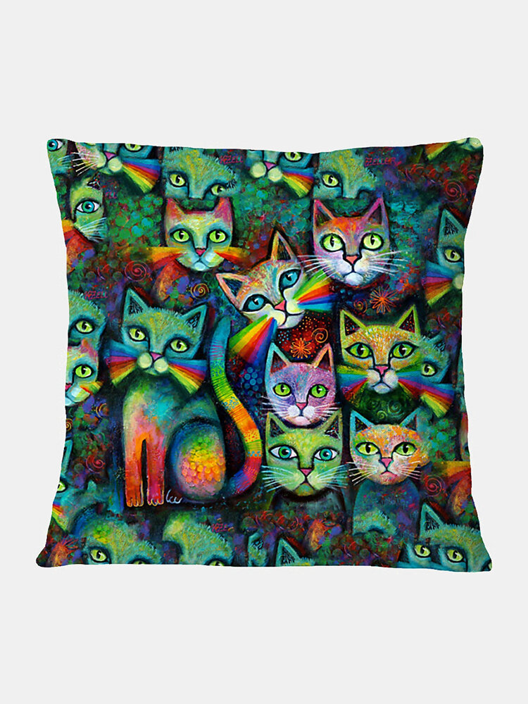
	Colorful Cats Pattern Linen Cushion Cover Home Sofa Art Decor Throw Pillowcase