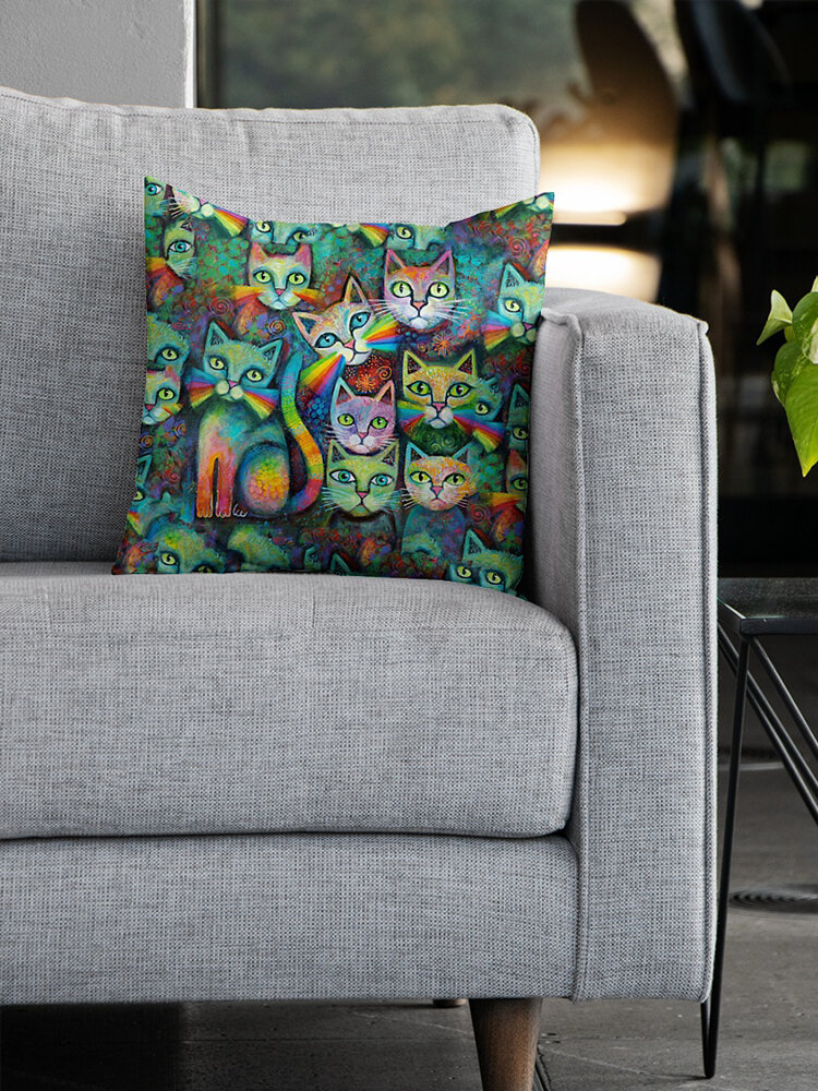
	Colorful Cats Pattern Linen Cushion Cover Home Sofa Art Decor Throw Pillowcase