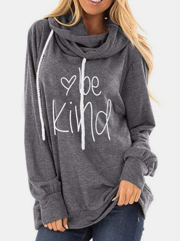 
	Letter Print Turtleneck Long Sleeve Casual Sweatshirt For Women
