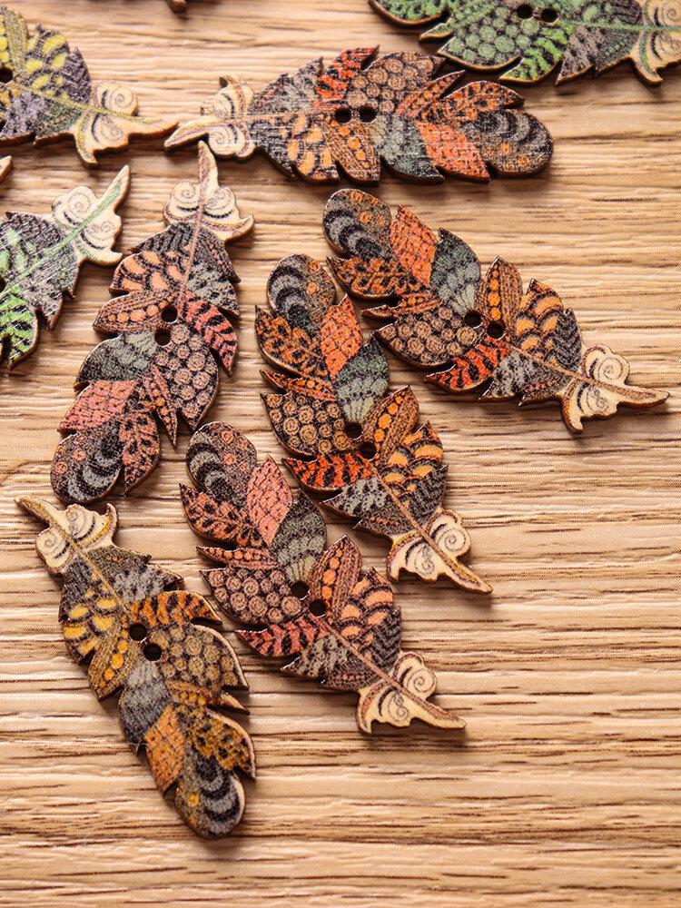 
	50 Pcs Feather Shape Natural Wood Sewing Buttons Fastness DIY Wooden Buttons Handcraft Material
