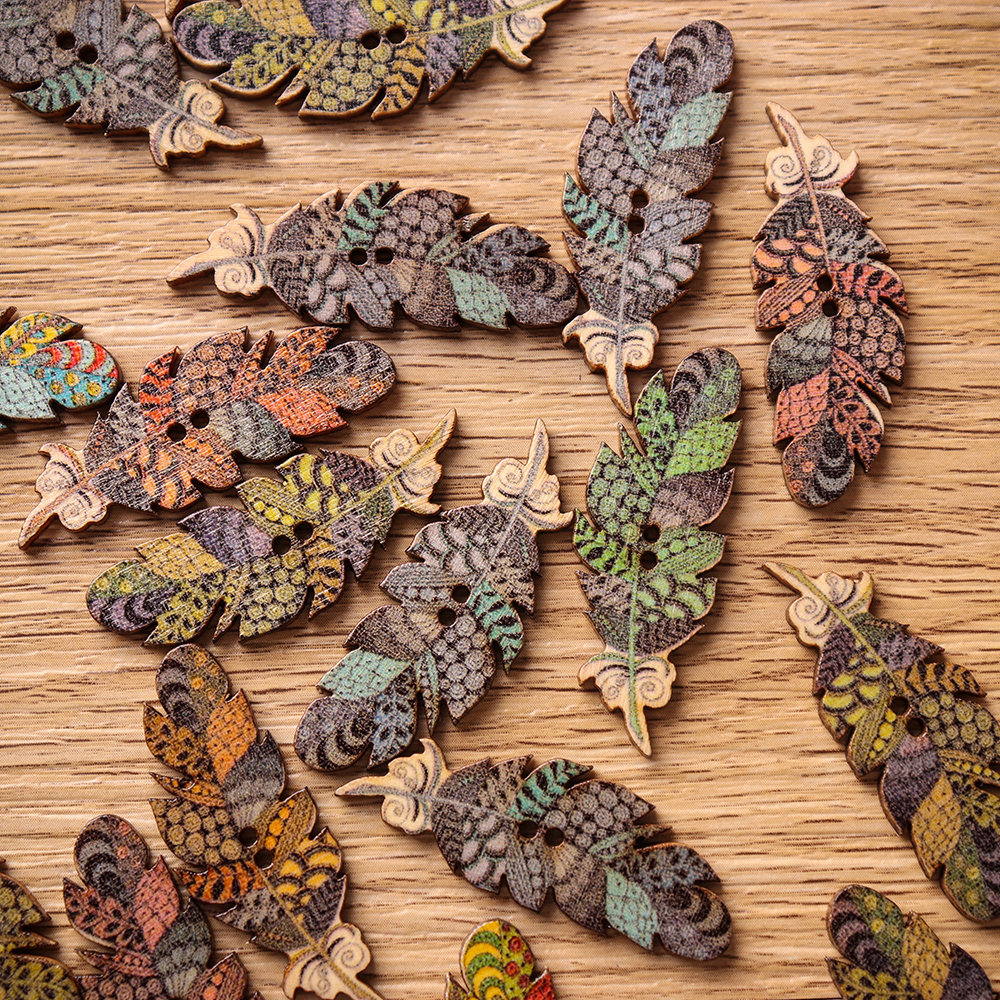
	50 Pcs Feather Shape Natural Wood Sewing Buttons Fastness DIY Wooden Buttons Handcraft Material