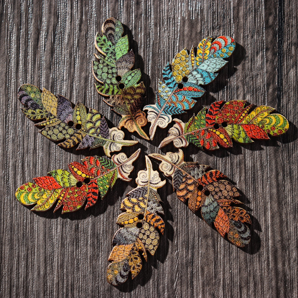 
	50 Pcs Feather Shape Natural Wood Sewing Buttons Fastness DIY Wooden Buttons Handcraft Material