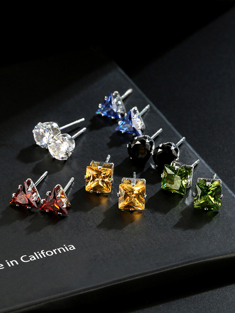 
	12Pcs Shinning Zircon Multiple Shape Geometric Stud Earrings Daily Accessories