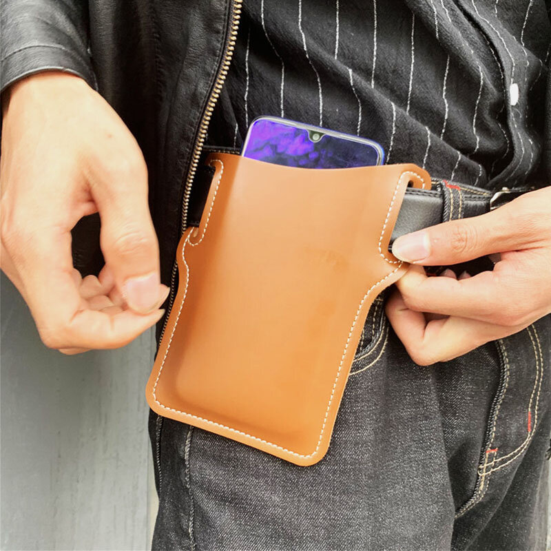 
	Men EDC 6.3 Inch Leather Phone Holder Waist Belt Bag