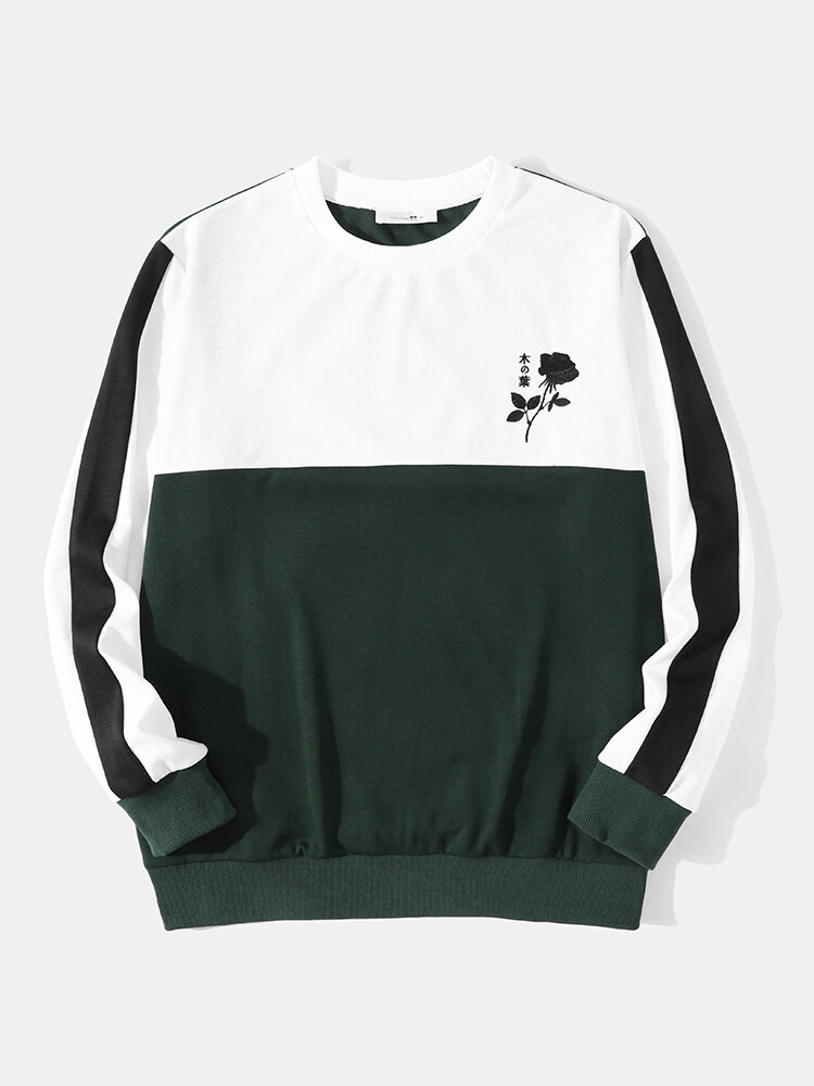 
	Mens Rose Japanese Embroidery Patchwork Sweatshirt Long Two Pieces Outfits