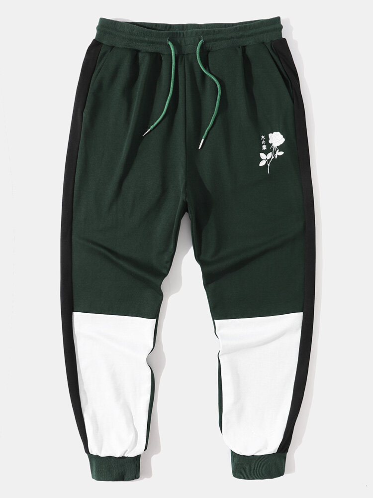 
	Mens Rose Japanese Embroidery Patchwork Sweatshirt Long Two Pieces Outfits