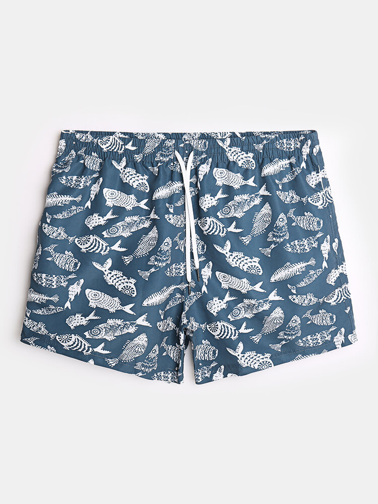 
	Mens Vintage Fish Pattern Quick Dry Swim Trunk With Mesh Lined