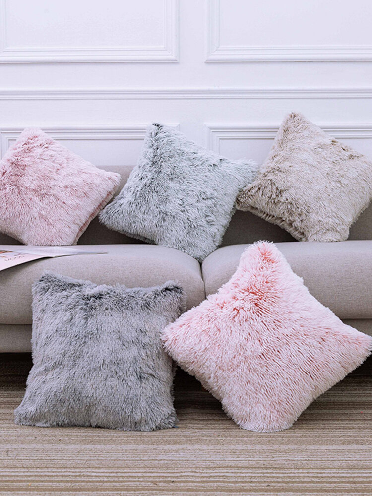 
	Cushion Long Hair Pillow Bedside Cushion Gradient Color Back Cushion Plush Pillowcase