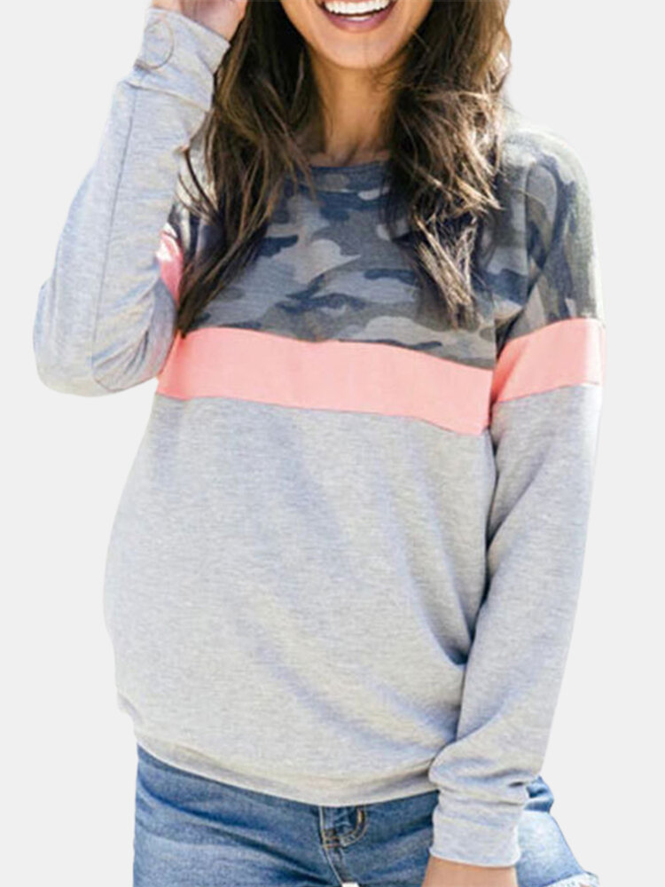 
	Camouflage Patchwork Long Sleeves Casual Sweatshirts for Women