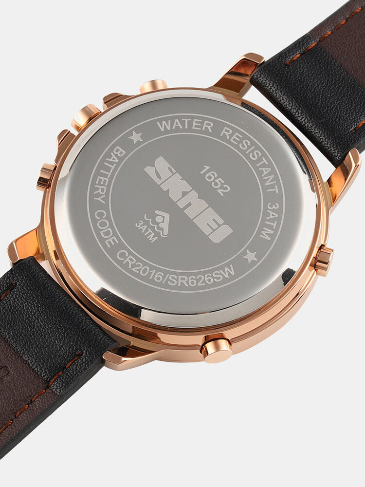 
	Leather Alarm Stopwatch Sport Watch Luminous Display Men Waterproof Dual Display Digital Watch