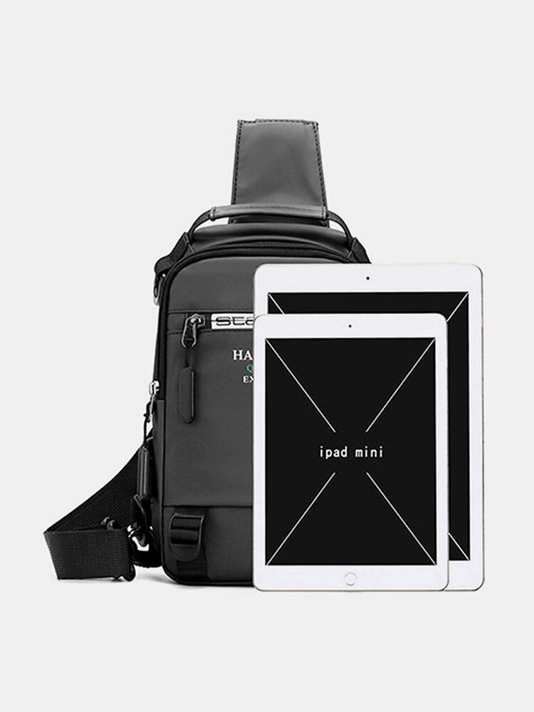 
	Men Nylon Fabric Casual Portable USB Charging Design Chest Bag Waterproof Daily Crossbody Bag