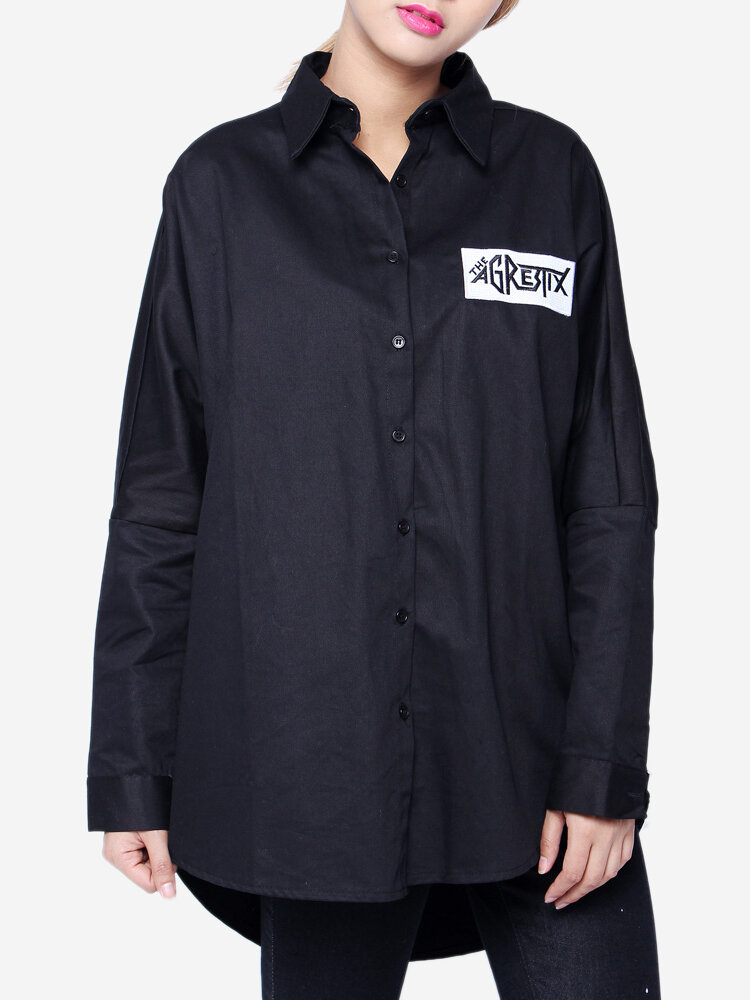 
	Loose Long Sleeve Button Letter Printed Cardigan Trench Coat