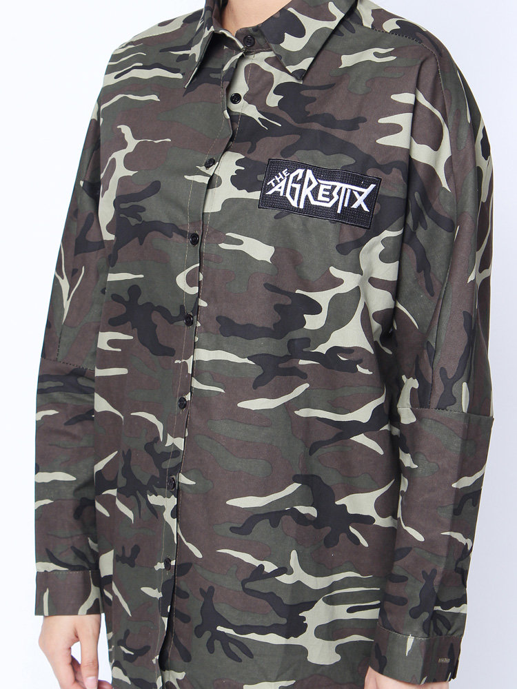 
	Loose Long Sleeve Button Letter Printed Cardigan Trench Coat