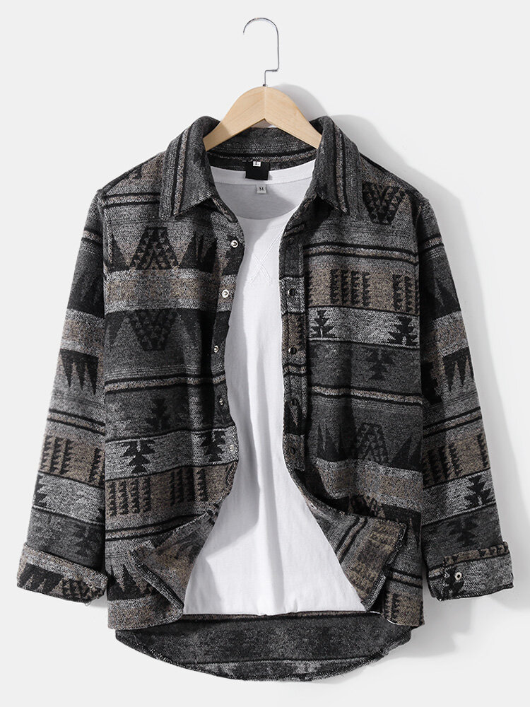 
	Mens Cotton Vintage Ethnic Print Lapel Casual Relaxed Fit Button Shirts