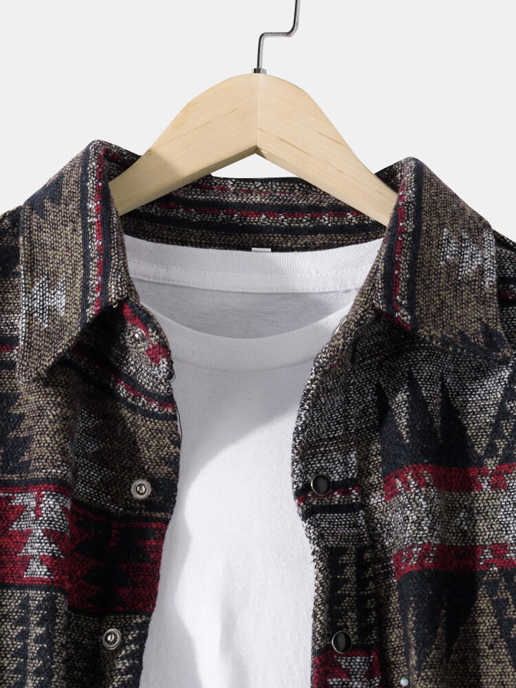 
	Mens Cotton Vintage Ethnic Print Lapel Casual Relaxed Fit Button Shirts