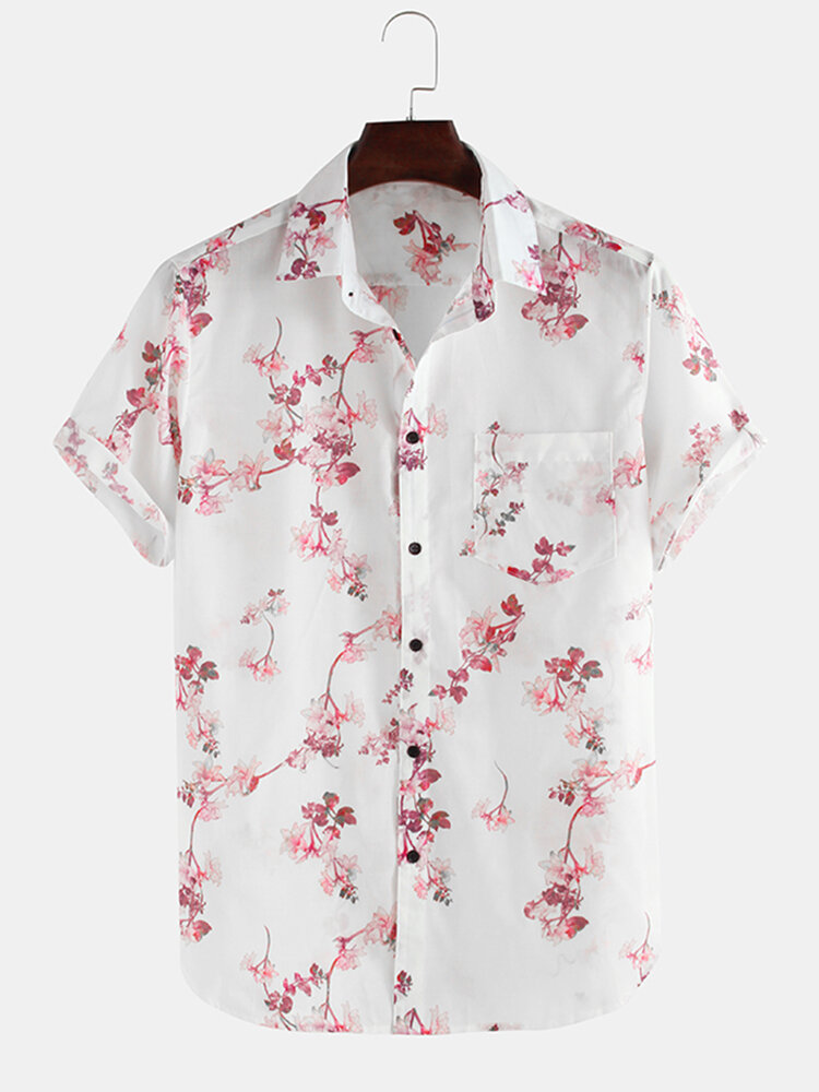 
	Flowers Printed Breathable Loose Short Sleeve Lapel Shirt