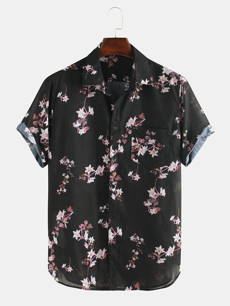 
	Flowers Printed Breathable Loose Short Sleeve Lapel Shirt