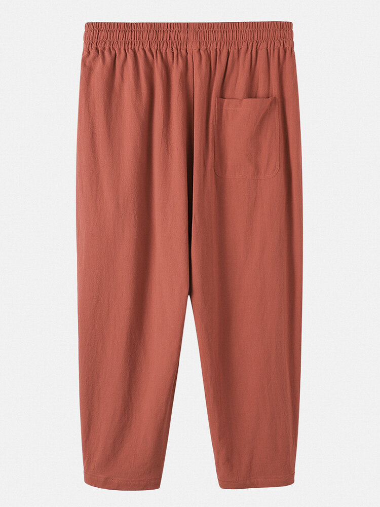 
	Mens 100% Cotton Solid Color Baggy Drawstring Mid Waist Harem Pants