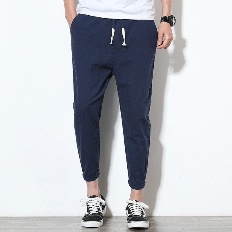 
	Mens Cotton Linen Solid Color Slim Fit Casual Pants