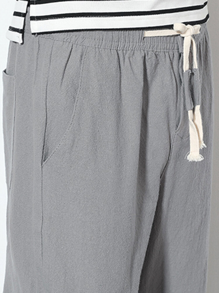 
	Mens Cotton Linen Solid Color Slim Fit Casual Pants