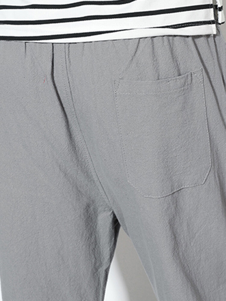 
	Mens Cotton Linen Solid Color Slim Fit Casual Pants
