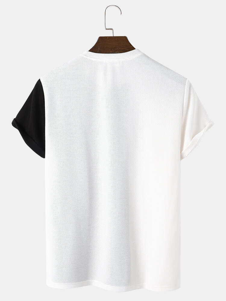 
	Mens Block Stripe Stitching Knitted Preppy Short Sleeve T-Shirts