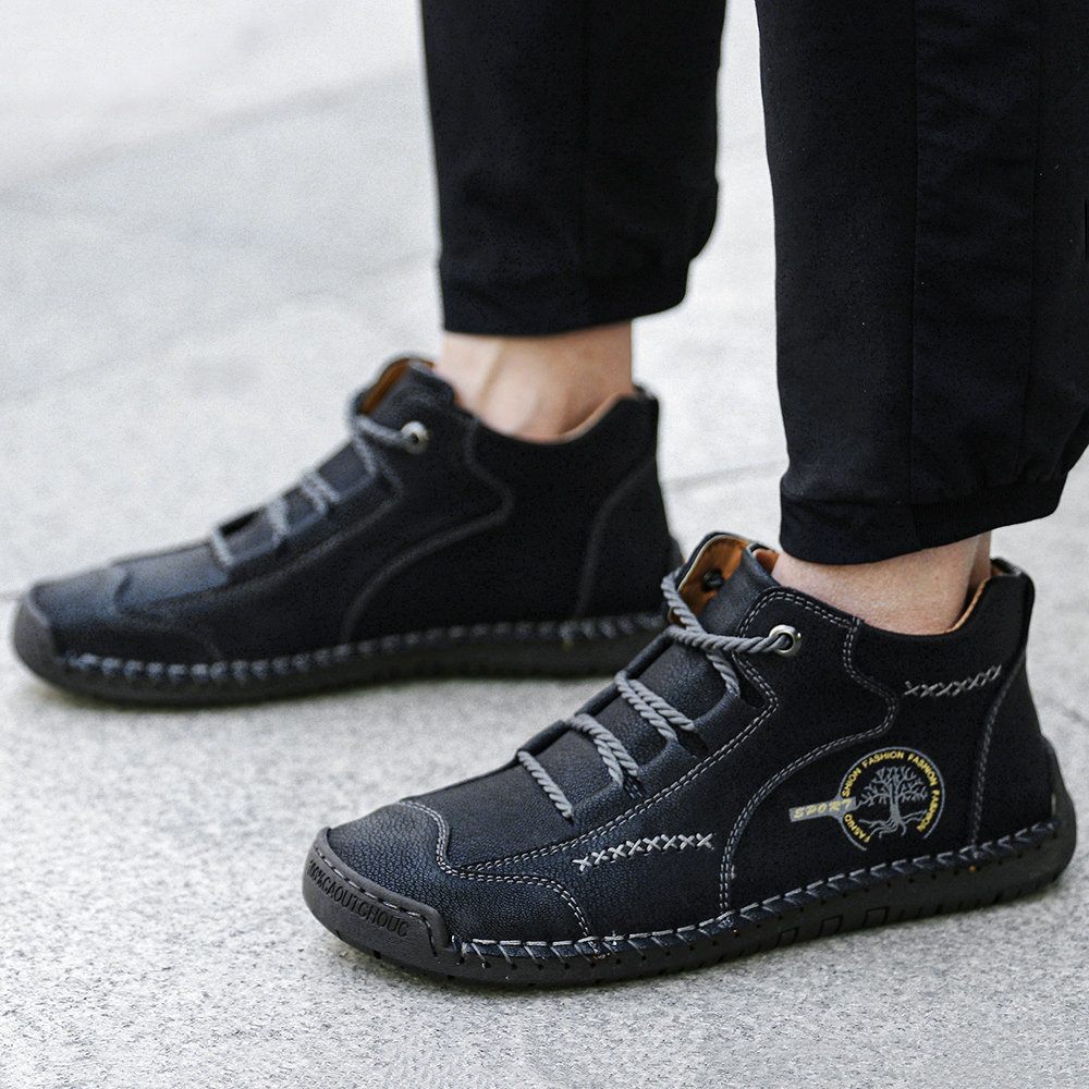 
	Menico Men Vintage Hand Stitching Comfort Soft Leather Boots