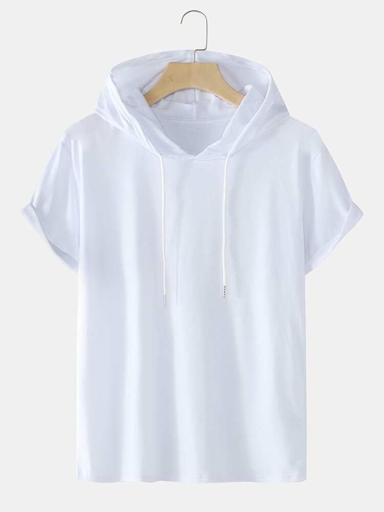 
	Mens Solid Color Basics Short Sleeve Drawstring Hooded T-Shirts