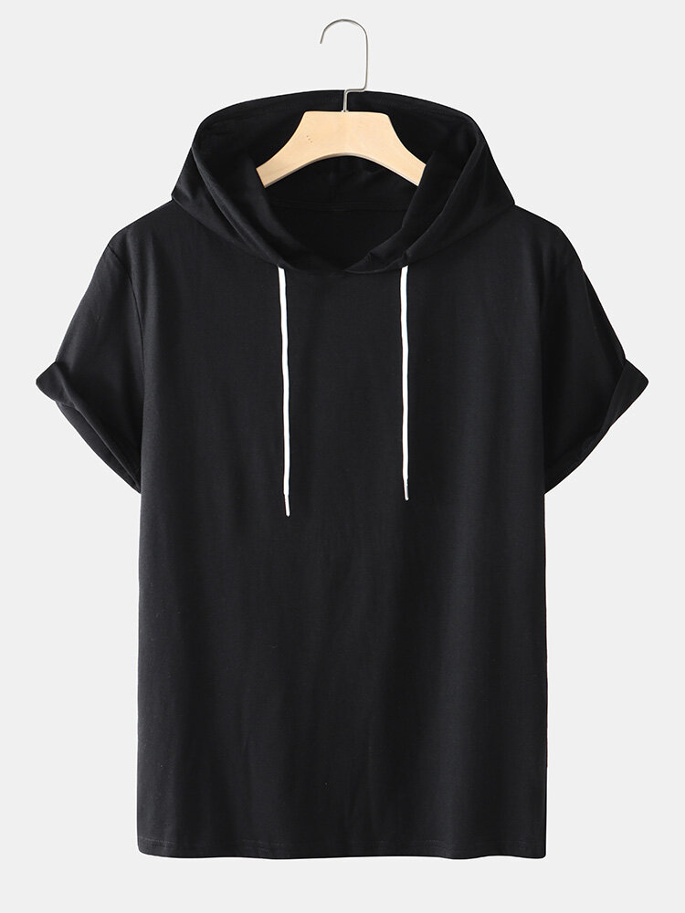 
	Mens Solid Color Basics Short Sleeve Drawstring Hooded T-Shirts