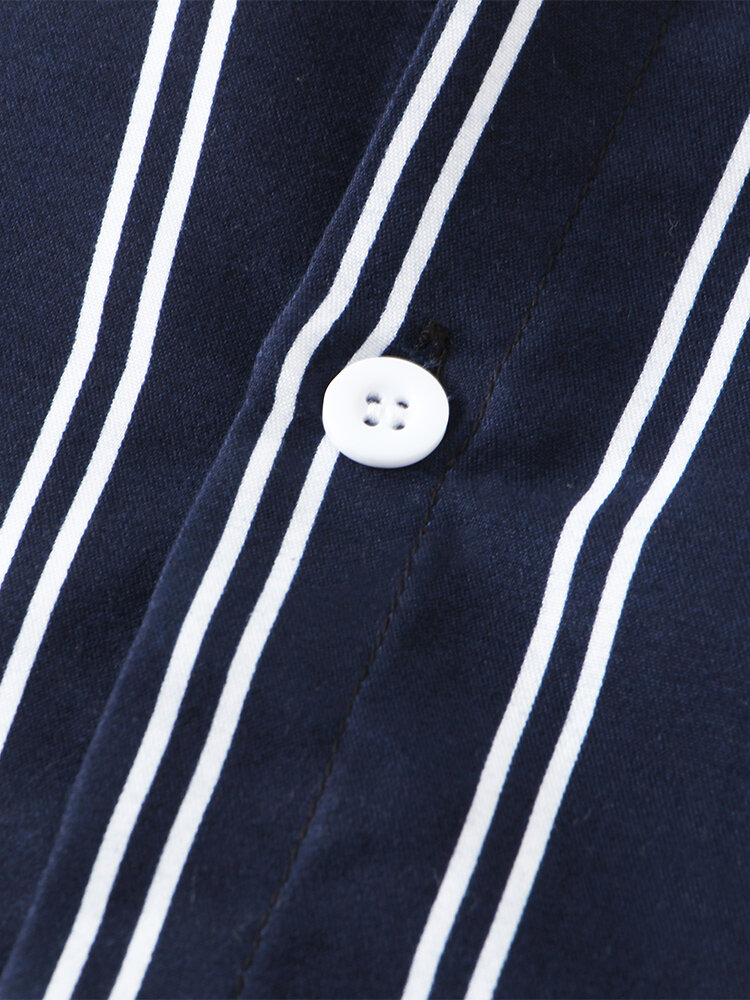 
	Mens Basic Stripes Print Loose Casual Light Short Sleeve Shirts