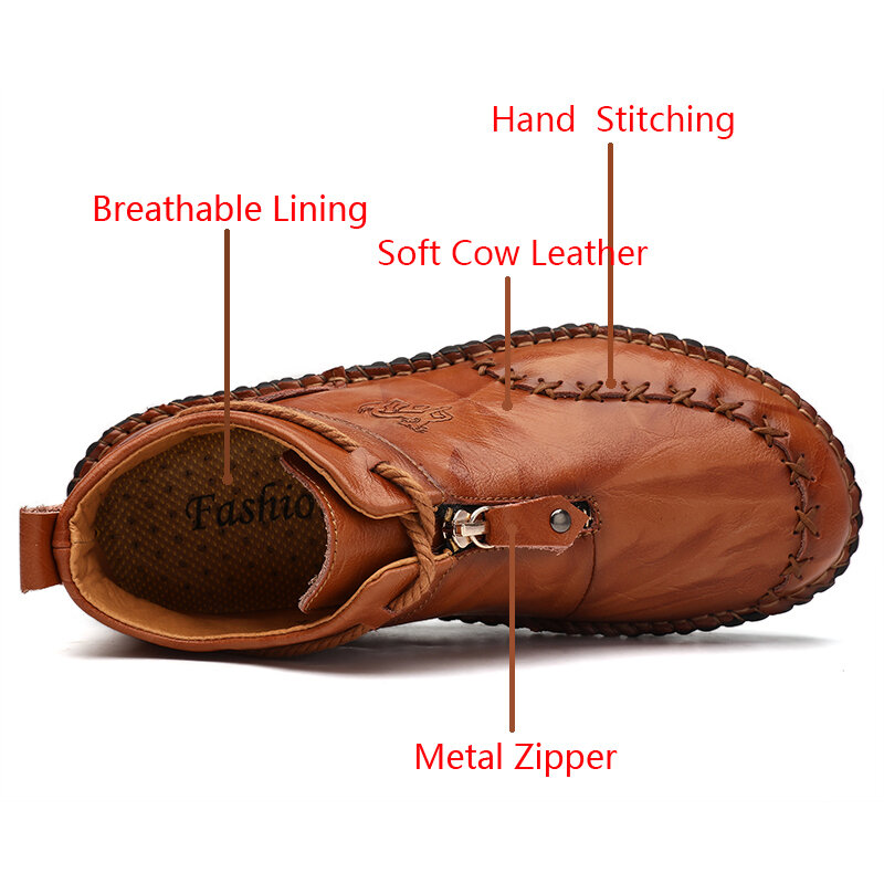 
	Menico Men Hand Stitching Cow Leather Non Slip Soft Sole Casual Boots