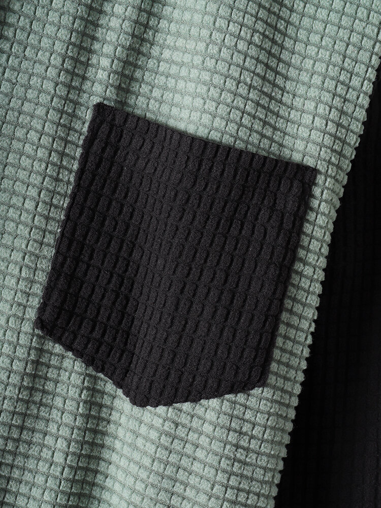 
	Mens Colorblock Patchwork Corduroy Lapel Long Sleeve Shirts With Pocket