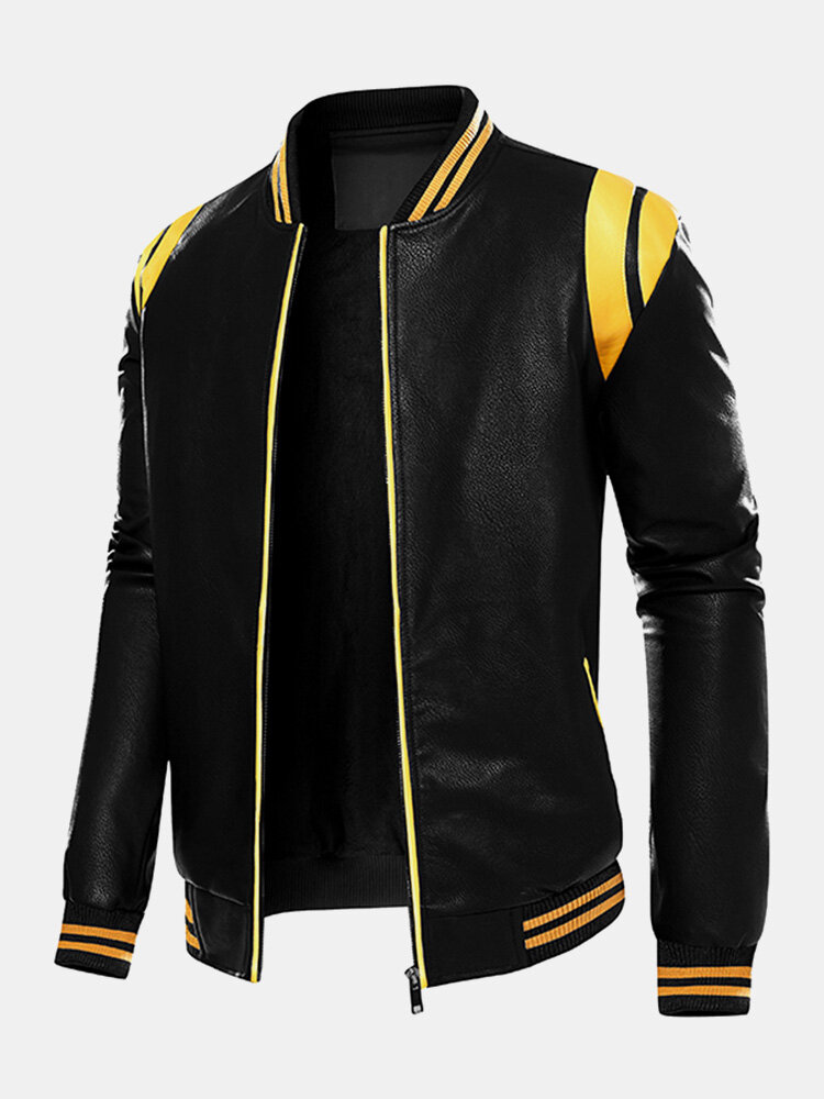 
	Mens Contrast Baseball Collar PU Leather Zipper Design Casual Jackets