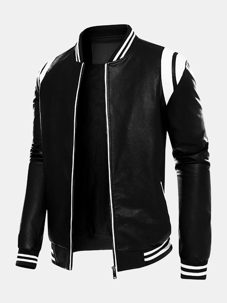 
	Mens Contrast Baseball Collar PU Leather Zipper Design Casual Jackets
