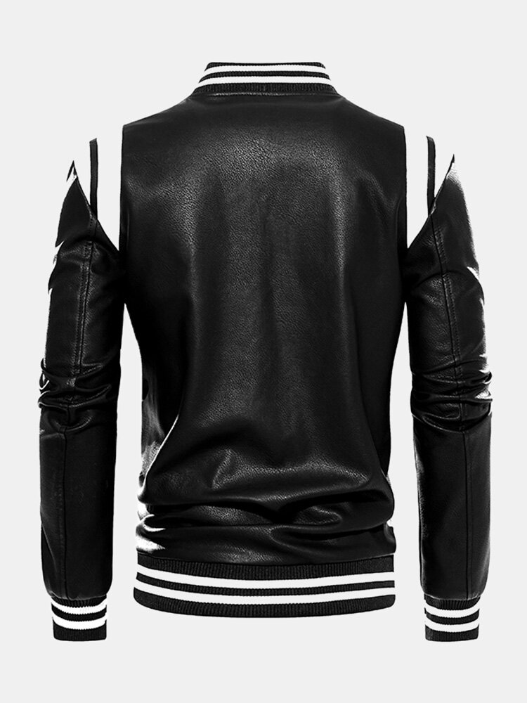 
	Mens Contrast Baseball Collar PU Leather Zipper Design Casual Jackets