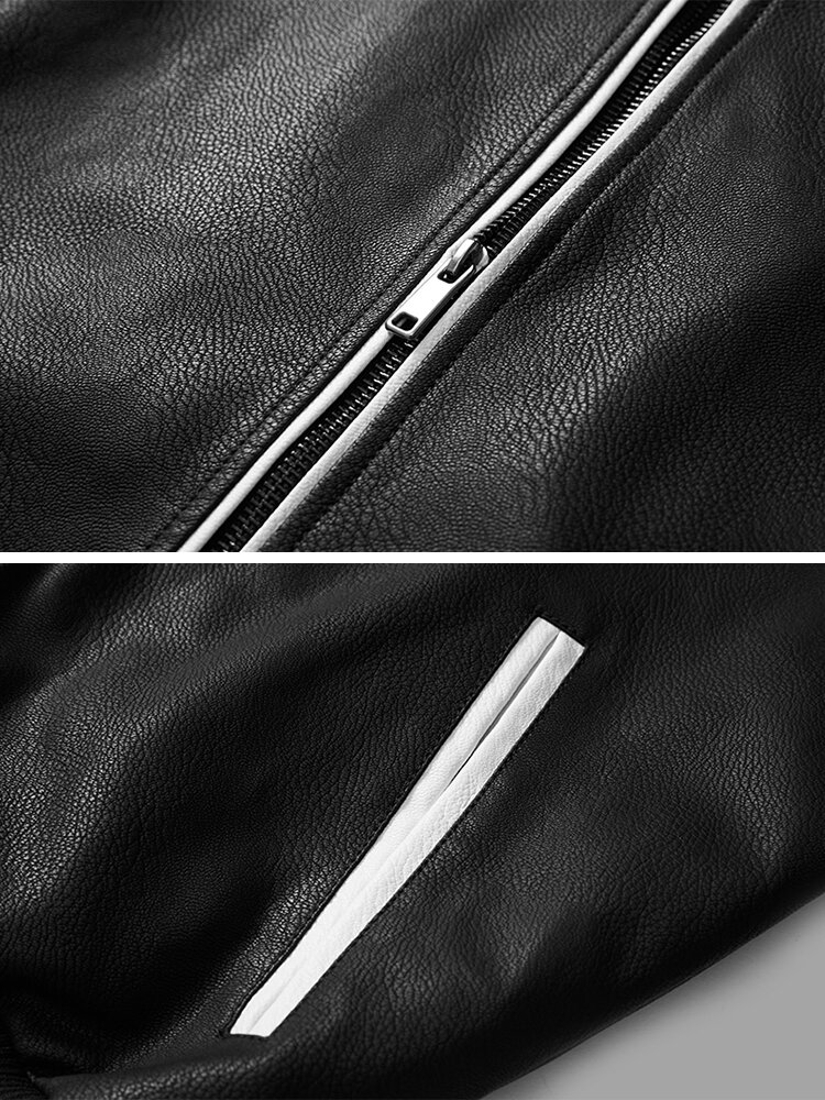 
	Mens Contrast Baseball Collar PU Leather Zipper Design Casual Jackets