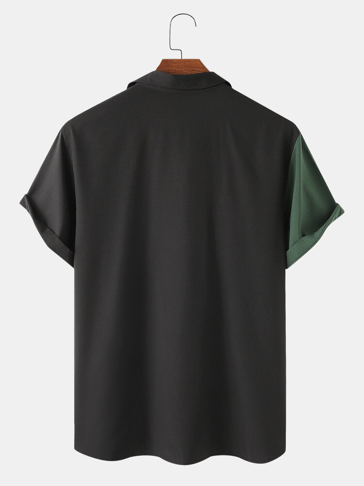 
	Men Asymmetric Color Matching Casual Short Sleeve Shirt