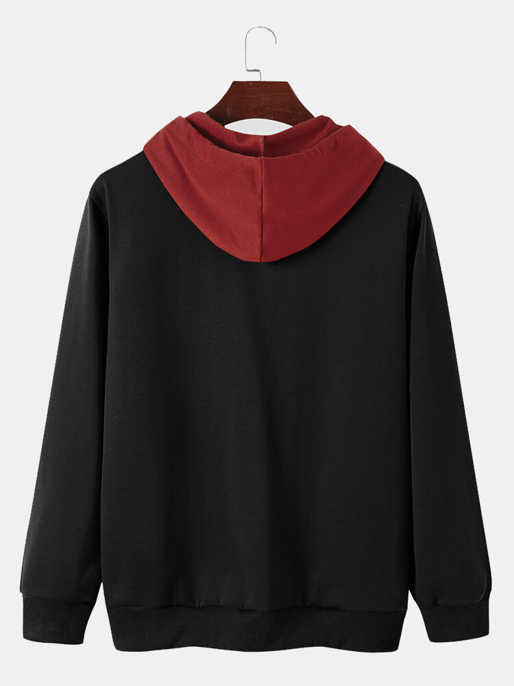 
	Mens Rose Print Contrast Casual Drawstring Hoodies With Kangaroo Pocket