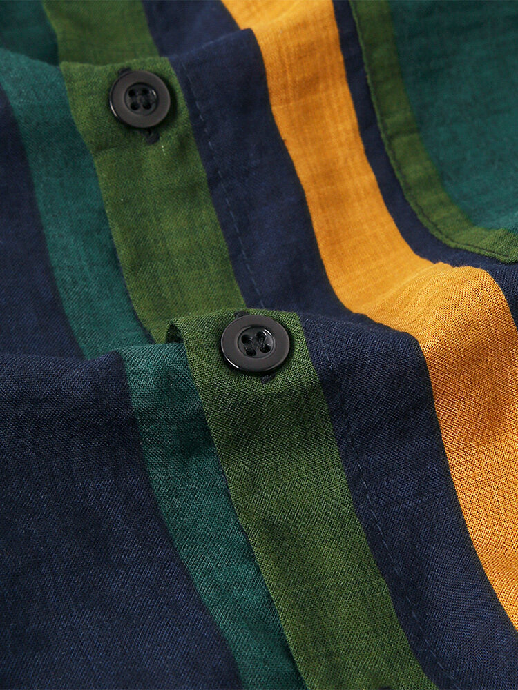 
	Men Thin & Breathable Cotton Outfits Sets Colorful Stripe Holiday Short Sleeve Two Pieces