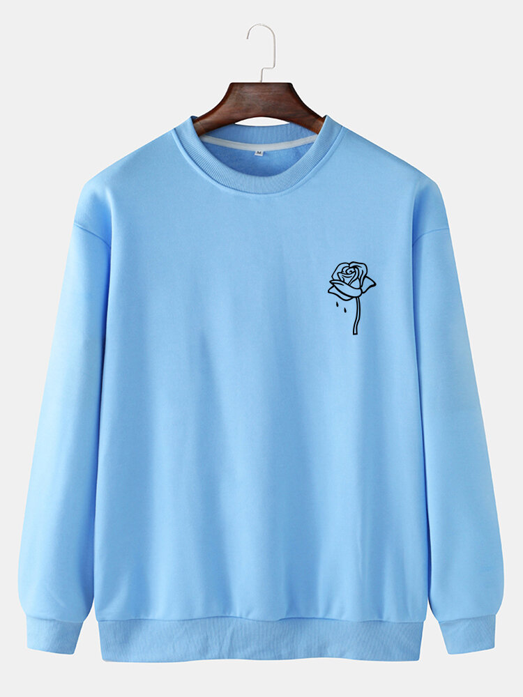 
	Mens Cotton Rose Printing Plain Casual Crew Neck Pullover Sweatshirts