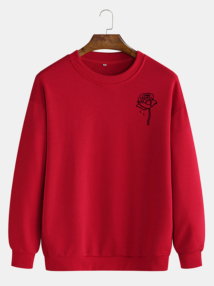 
	Mens Cotton Rose Printing Plain Casual Crew Neck Pullover Sweatshirts