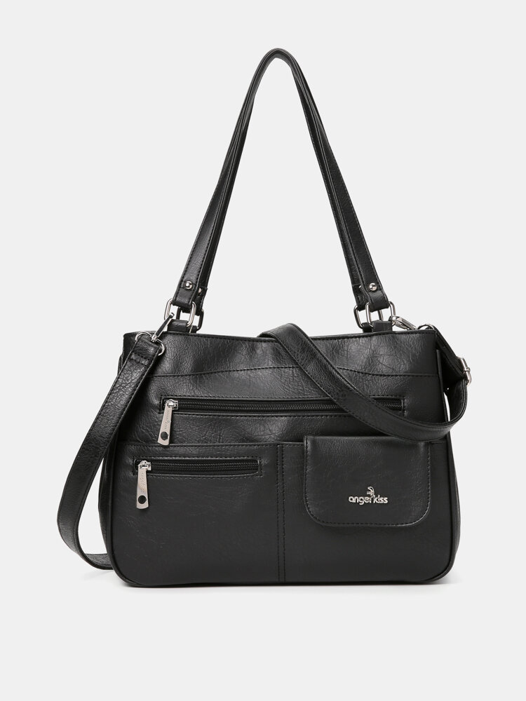 
	Vintage Faux Leather Waterproof Crossbody Bag Multi-pocket Large Capacity Handbag Tote