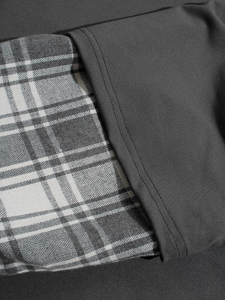 
	Mens Patchwork Plaid Contrast Faux Twinset Casual Drawstring Hoodies With Pocket