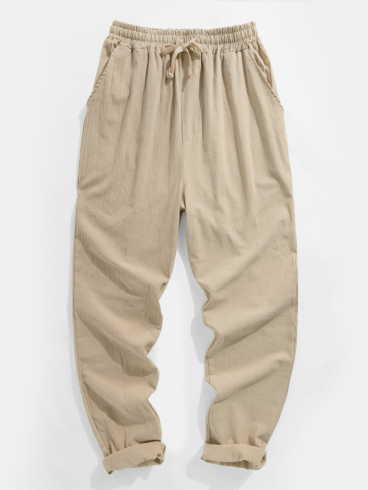 
	Mens Solid Color Plain Drawstring Elastic Waist Pants With Pocket