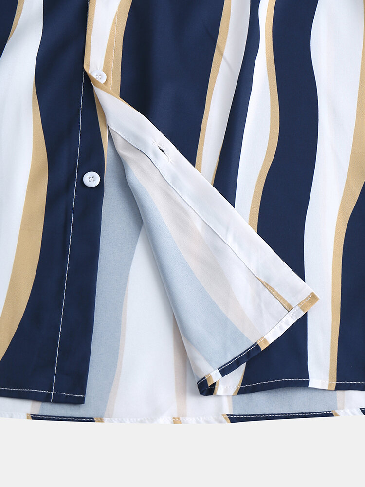 
	Mens Plain Color Striola Chest Pocket Casual Short Sleeve Shirts